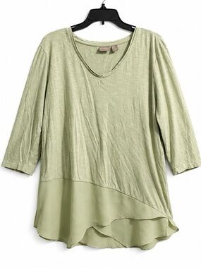Chico's Light Green Layered 3/4 Sleeves V-Neck Tunic Blouse